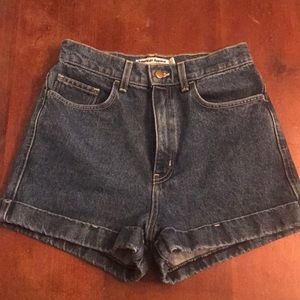 American Apparel dark wash denim shorts cuffed